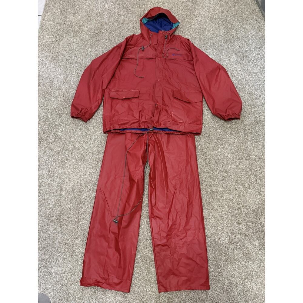 Vintage Columbia Rain Suit Mens XL Red Nylon Jacket Pants Set Waterproof 90s